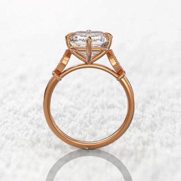 Art Deco Vintage Faceted Moissante & Rose Gold Vermiel Ring Sizes 7-8 or 9 - Picture 9 of 9